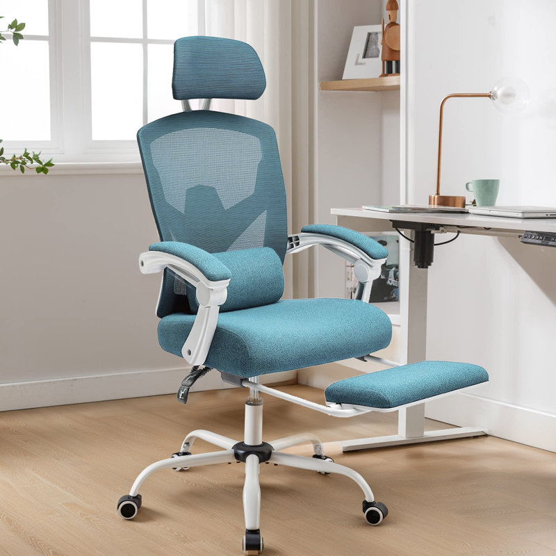 Fauteuil de bureau de bureau avec repose-pieds Oreste, Bleu