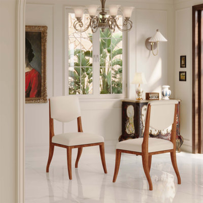 Ensemble de 2 chaises de salle à manger rembourrées Finish - Élégantes chaises d'appoint traditionnelles en tissu avec lignes courbes, structure en bois massif