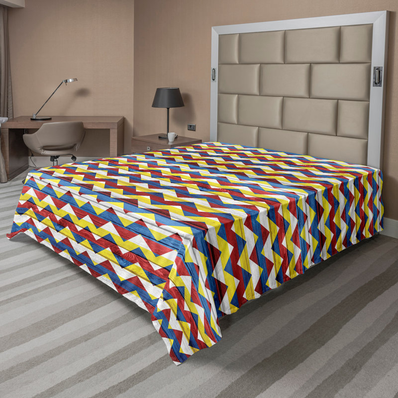 Ambesonne Top Flat Sheet Royal, King Flat Sheet, Blue Green Red Chevron 4