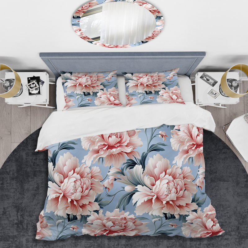 Garden Pink Vibrant Damask Fantasy - Ensemble de housse de couette damassé, Housse de couette pour grand lit et 2 taies décor