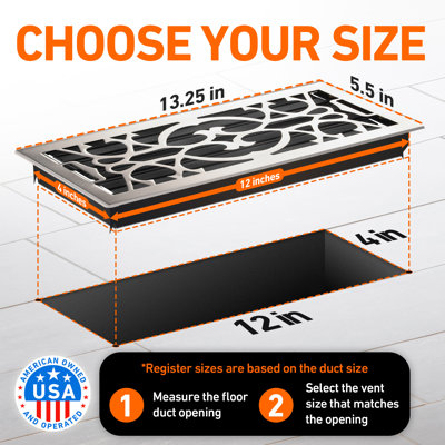 4X12 Floor Vent Covers Floor Register with Mesh Cover Trap, Heat and Air, Walkable Metal Floor Vent for HVAC Duct, Victorian, Satin Nickel