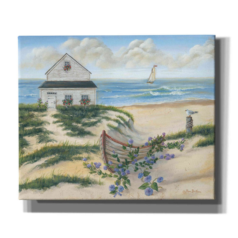 «Beach Cottage II» par Pam Britton, art mural sur toile, H 20 po x l 24 po x P 0,75 po