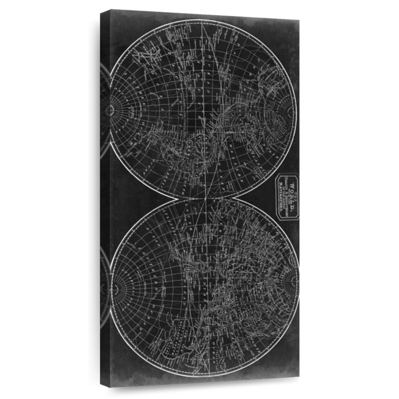 Plan du monde en demi-sphères, H 24 po x l 12 po