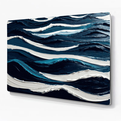 Horizontal Striped Dark Blue White Blue Metal Wall Art