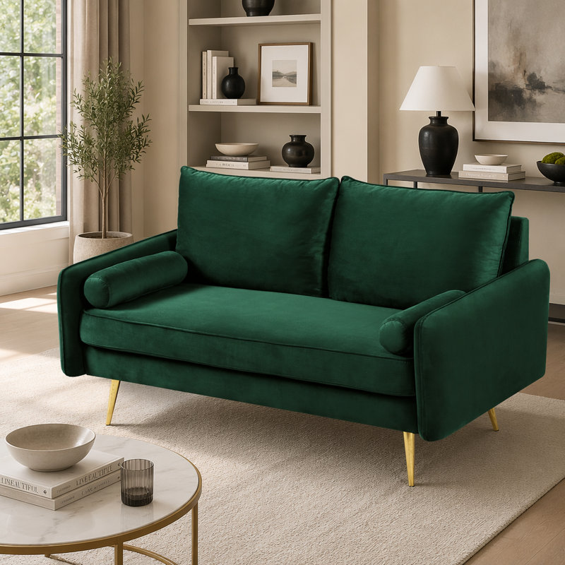 Causeuse moderne en velours 2 places, Vert