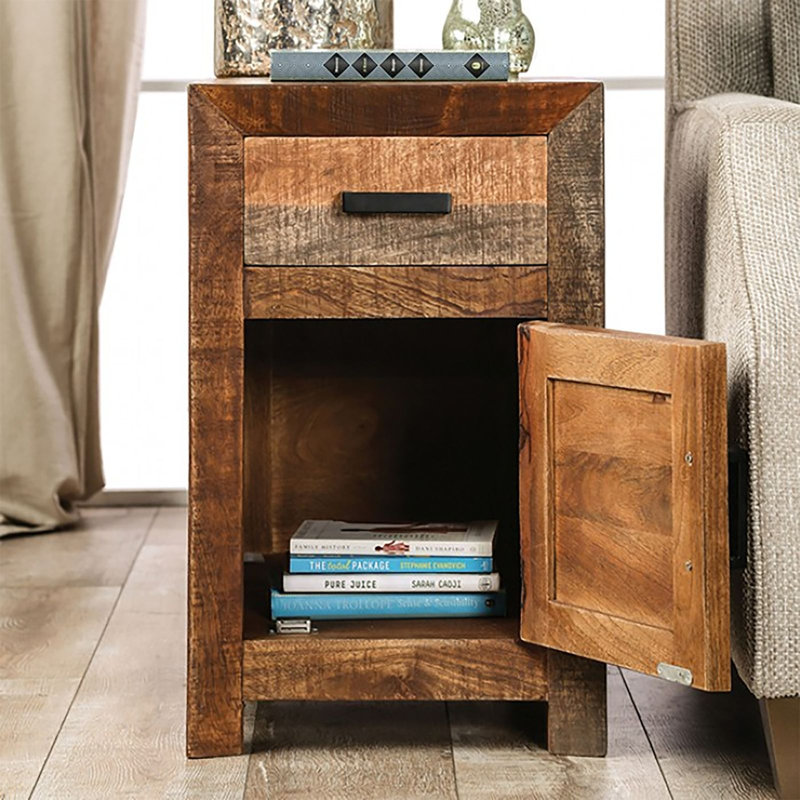 Table d'appoint en bois de manguier avec rangement 25,59 po Puaina
