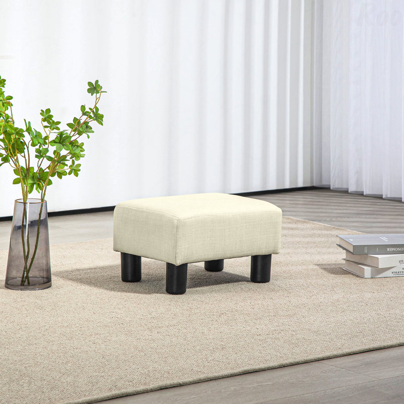 Petit repose-pieds rembourré en tissu de lin avec pieds en plastique, Beige
