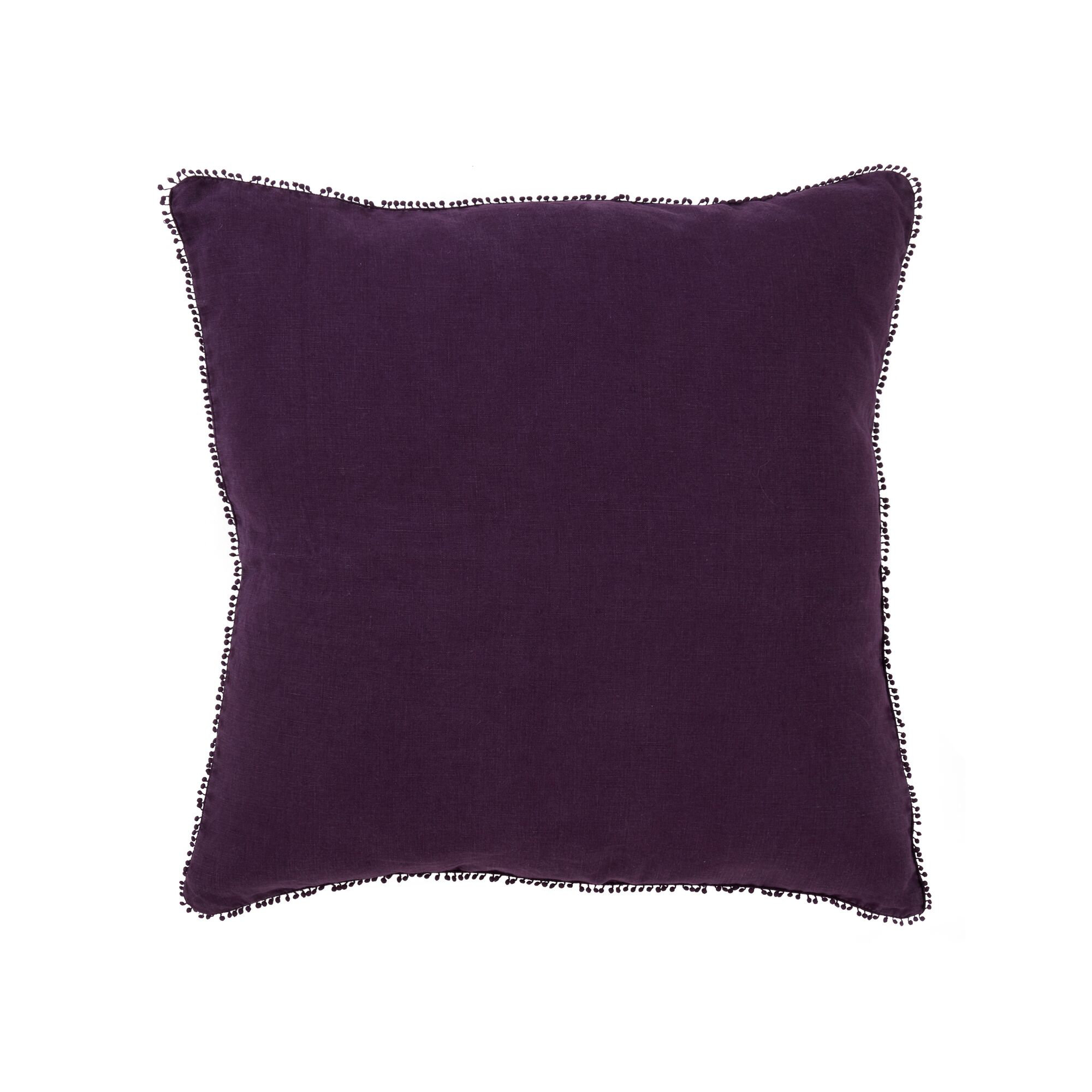 Garter Pom-poms Linen Throw Pillow, Purple