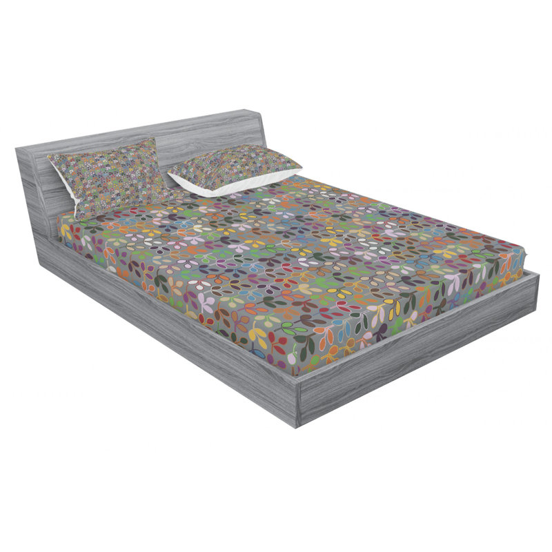 Leaves Microfiber Floral Fitted Sheet, Full/Double Fitted Sheet with 2 Pillowcases