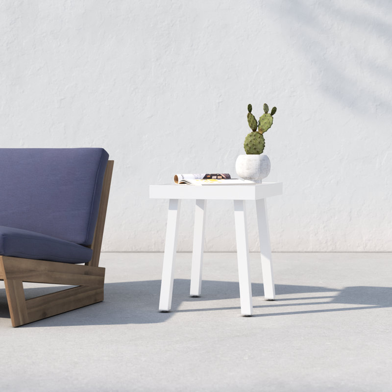 Armando 20" W Square Aluminum Patio Side Table, White