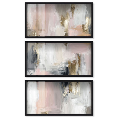 Ensemble d'art mural minimaliste Marble Dream II Shadowbox Print par Art Remedy, cadre noir, 44 x 22