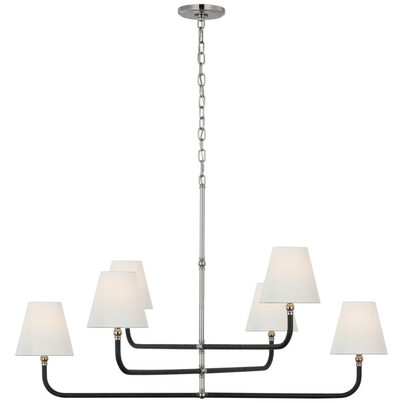 Basden 6 - Light Chandelier, Antique-Burnished Brass/Natural Rattan, 34" H x 60" W x 60" D