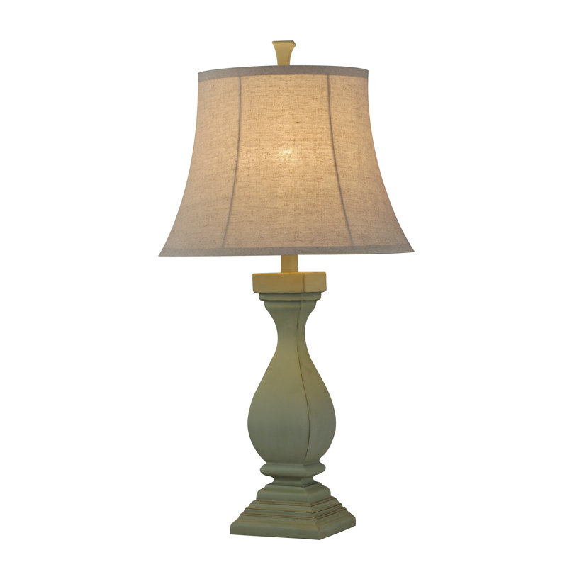 Sea Grass Green Distressed Poly Table Lamp with Oatmeal Shade