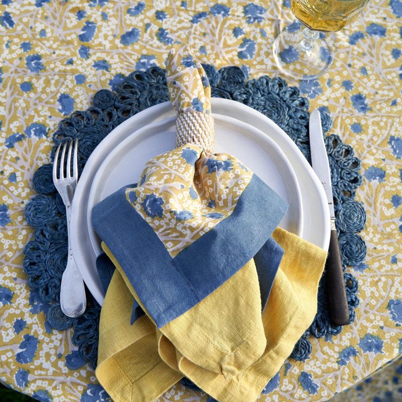 Meadows Handmade Floral Tablecloth, 106" x 71", Blue/Green