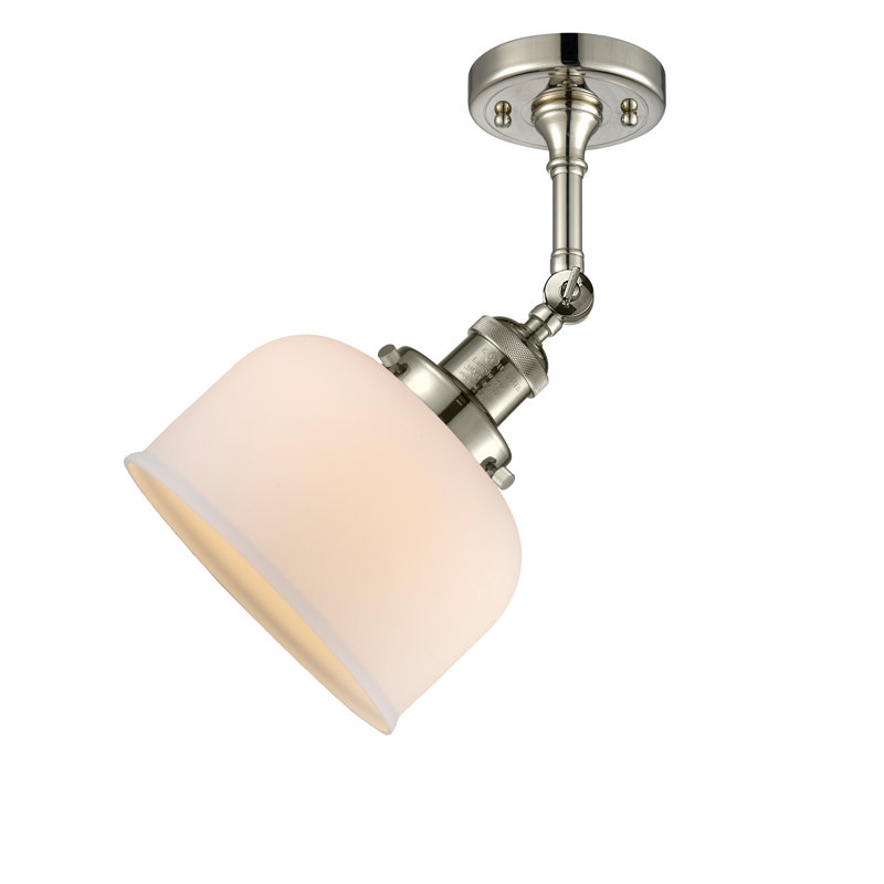 Handley Glass Semi Flush Mount, Matte White Cased, 3.5 Watt Vintage LED Bulb, Polished Nickel