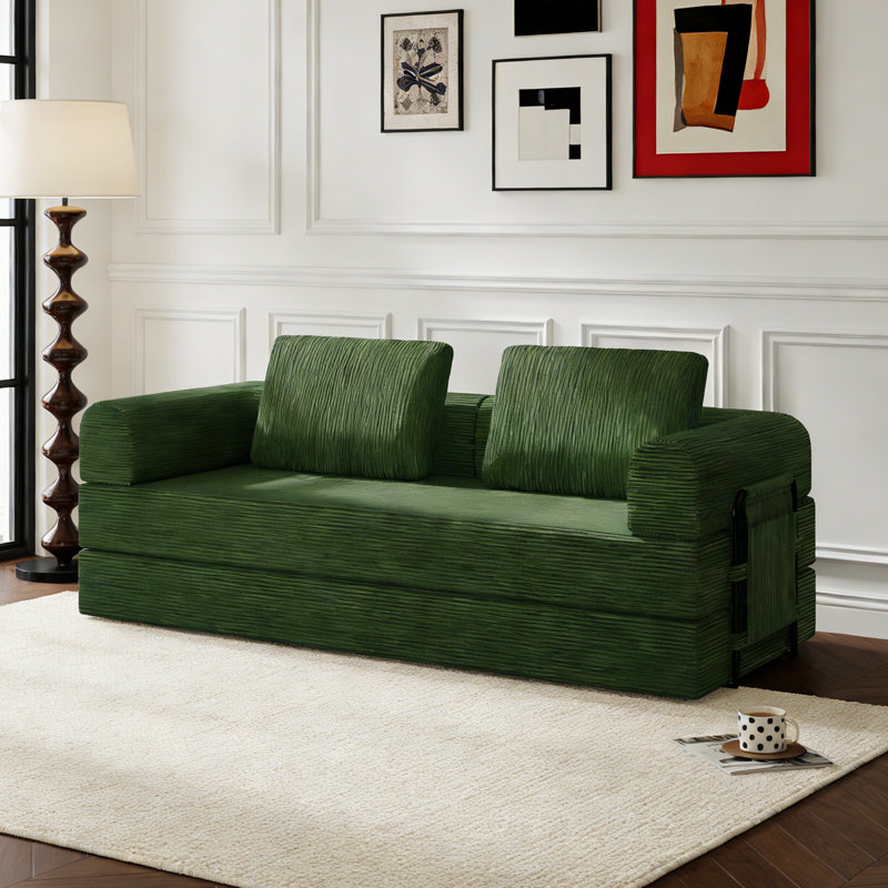 Canapé-lit convertible, futon pliable en velours côtelé avec cadre et coussin fixes, canapé-lit 3 places pour le salon, la chambre à coucher ou le studio