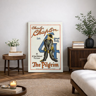 The Pilgrim Charlie Chaplin Movie Poster Artwork, Vintage Silent Film Pictures, Framed Canvas Giclee Print Wall Art.