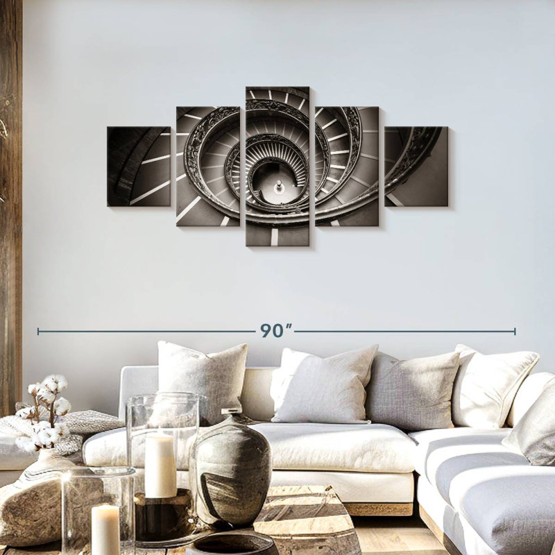 Reproduction d'art sur toile, escalier en colimaçon, 5 pièces, H 30 po x l 68 po x P 1 po
