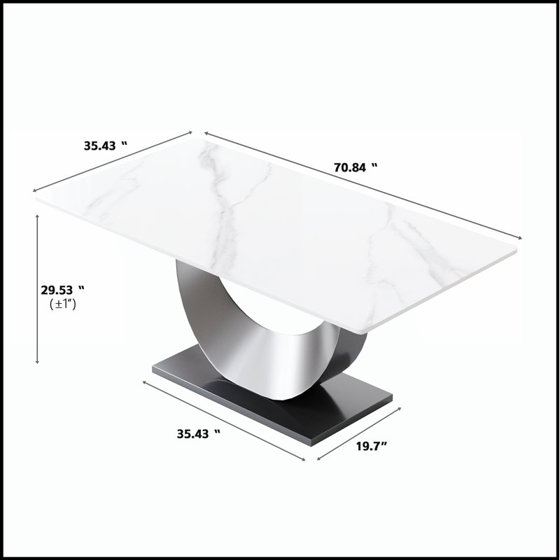 Table de salle à manger moderne en forme de croissant en pierre artificielle avec pieds en métal noir, pour 6 à 8 personnes