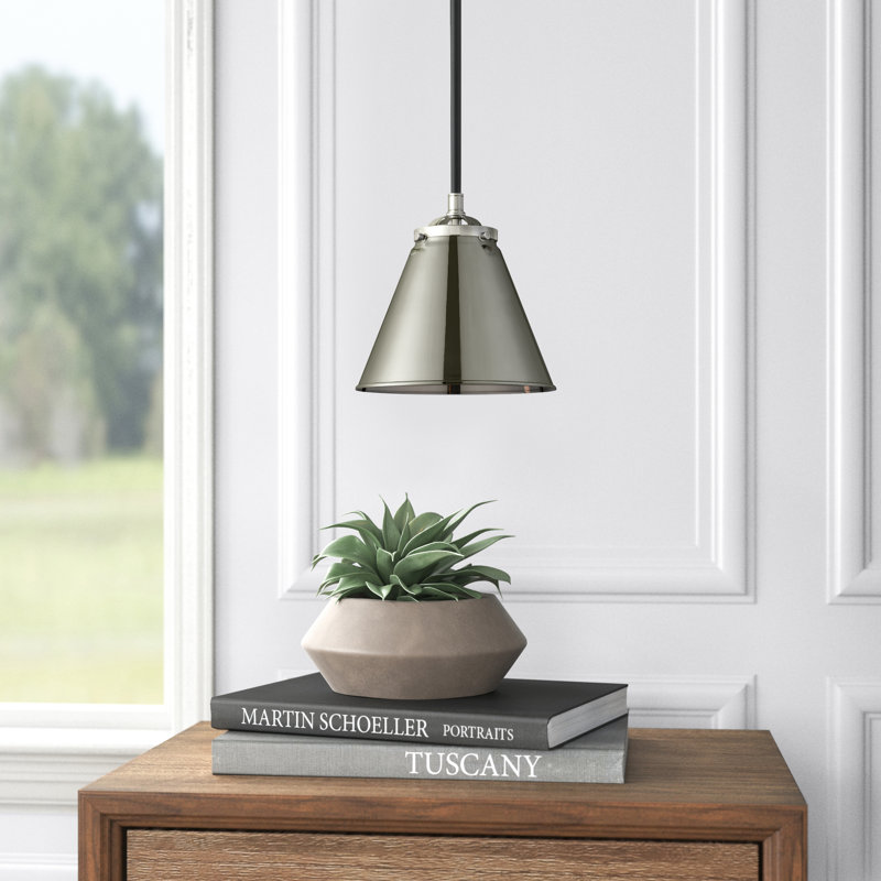 Luminaire suspendu conique à 1 lumière Donovan, DEL, Noir mat, Nickel poli noir