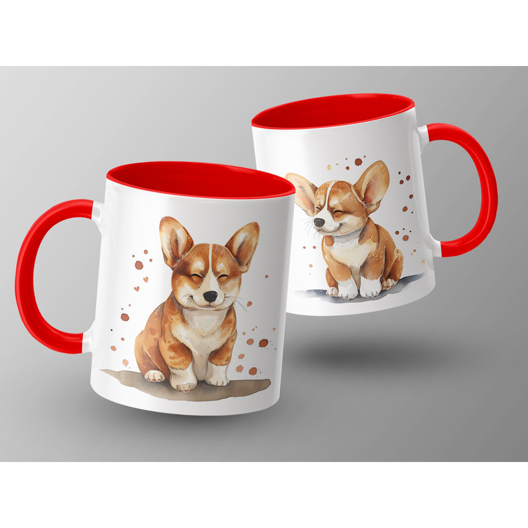 11oz Watercolour Happy Corgi Puppy Design Coffee Mug