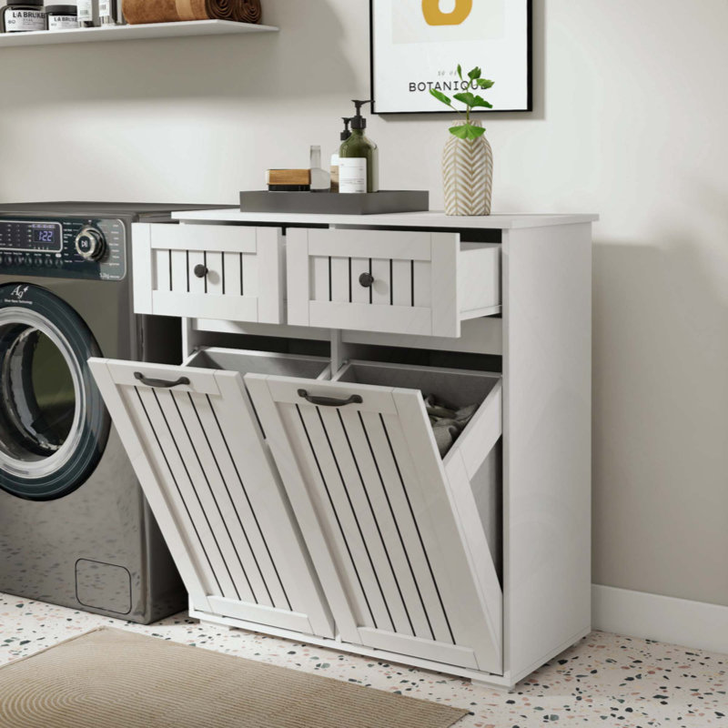 Laundry Cabinet ,With 2 Removable Laundry Basket  And 2 Drawers
