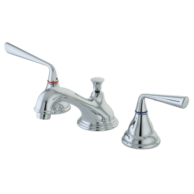 Kingston Brass Silver Sage Two-Handle 3-Hole Deck Mount Widespread Bathroom Faucet with Brass Pop-Up Drain, Polished Chrome