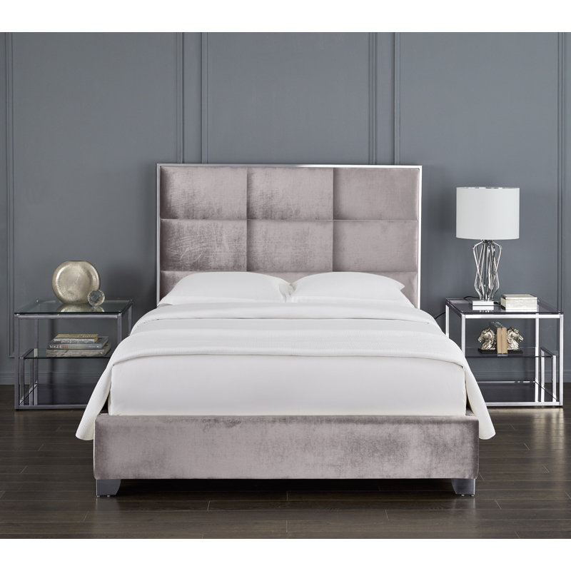 Lit plateforme tapissier Glasser, Gris, Grand