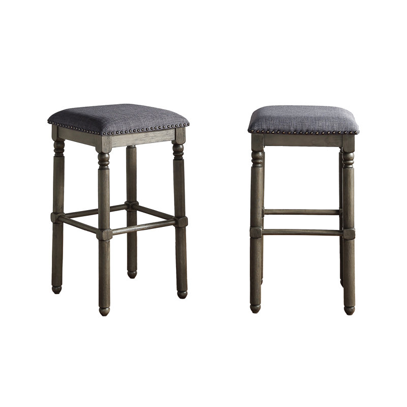Wood Upholstered Bar Stools, Set Of 2, Grey