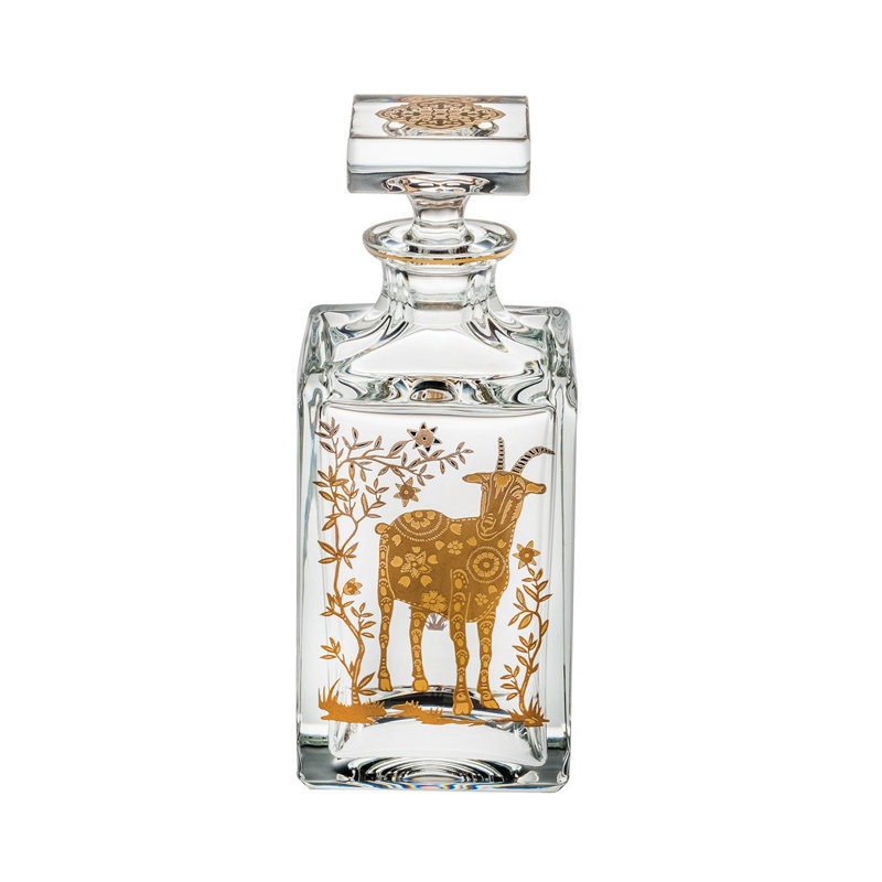 Golden Hand-Painted Crystal Whisky Decanter with Glass Stopper