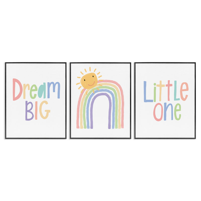 «Dream Big Little One Happy Sun Rainbow» par Lisa Larson, ensemble de 3 reproductions d'art textuel, H 14 po x l 11 po