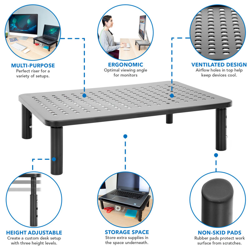 Mount-It! Height Adjustable Metal Monitor Riser 2-Pack Fits Up to 32" Screens, 44 Lbs. Capacity