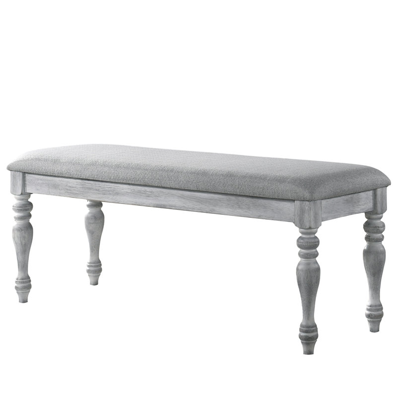 Banc à pieds tournés avec revêtement blanc rustique et rembourrage confortable