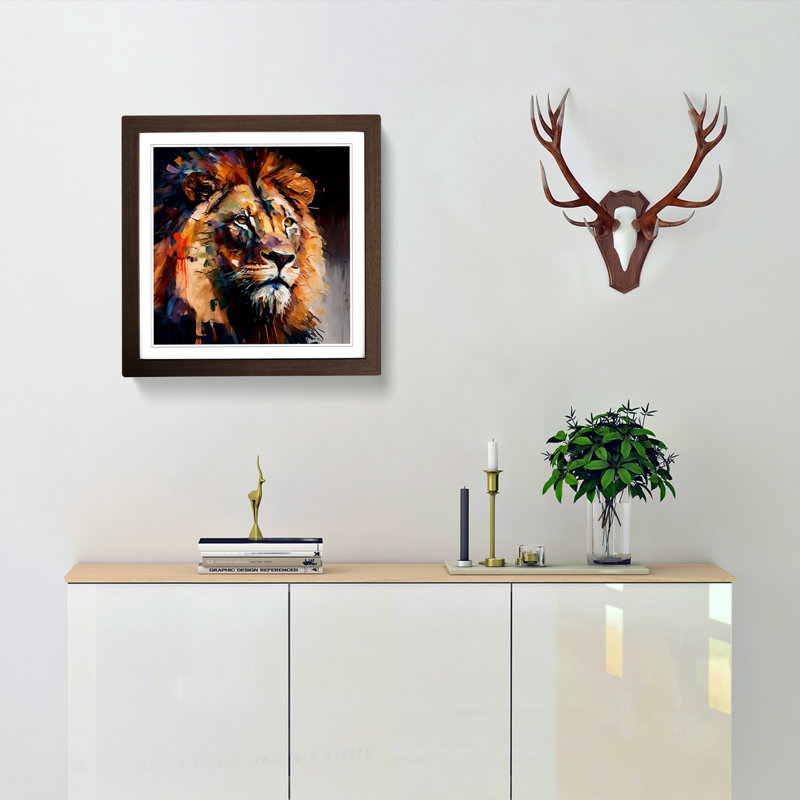 Lion Palette Knife Painting No.1 - Framed Print, Walnut