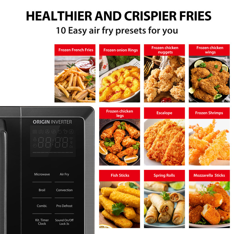 Toshiba 0.9 Cubic Feet 900 Watt Convection Countertop Microwave with Air Frying Capability, Black Stainless Steel