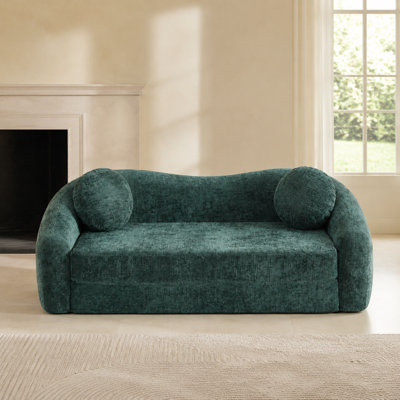 87 Inch Curved Convertible Sleeper Sofa Recliner with Pull Out Base, Deep Seat Design, Matching Pillows, Chenille Upholstery, and Comfortable Seating for Living Room, Apartment, Guest Room, and Small Spaces