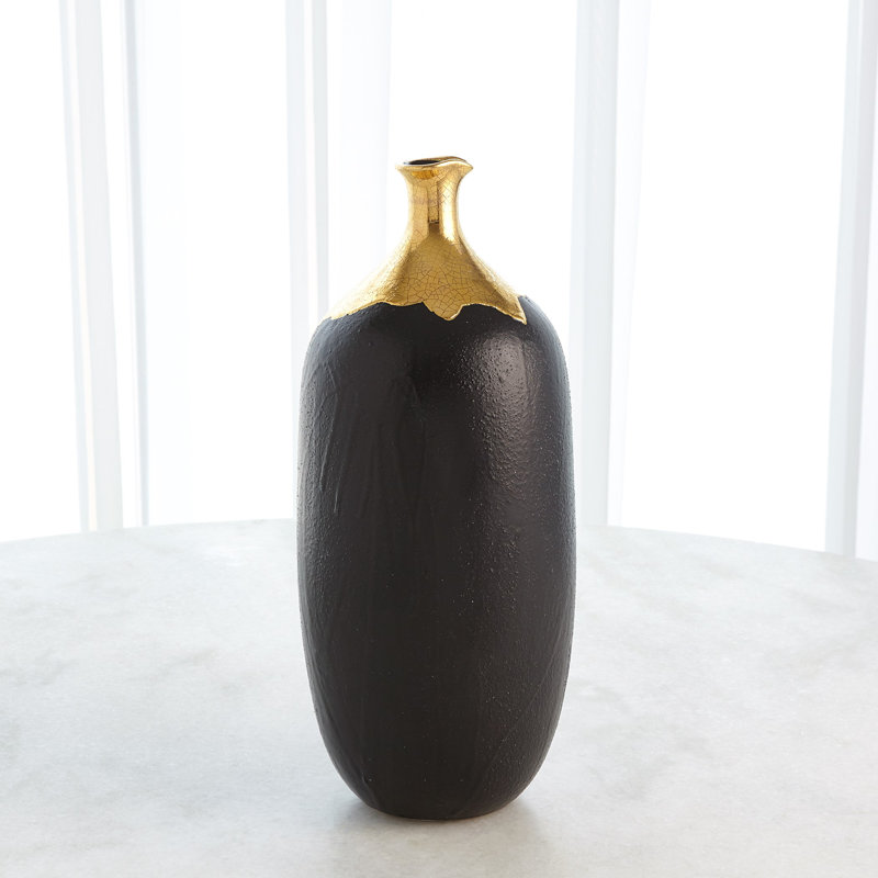 Dipped Golden Crackle/Black Cylinder Vase-Lg
