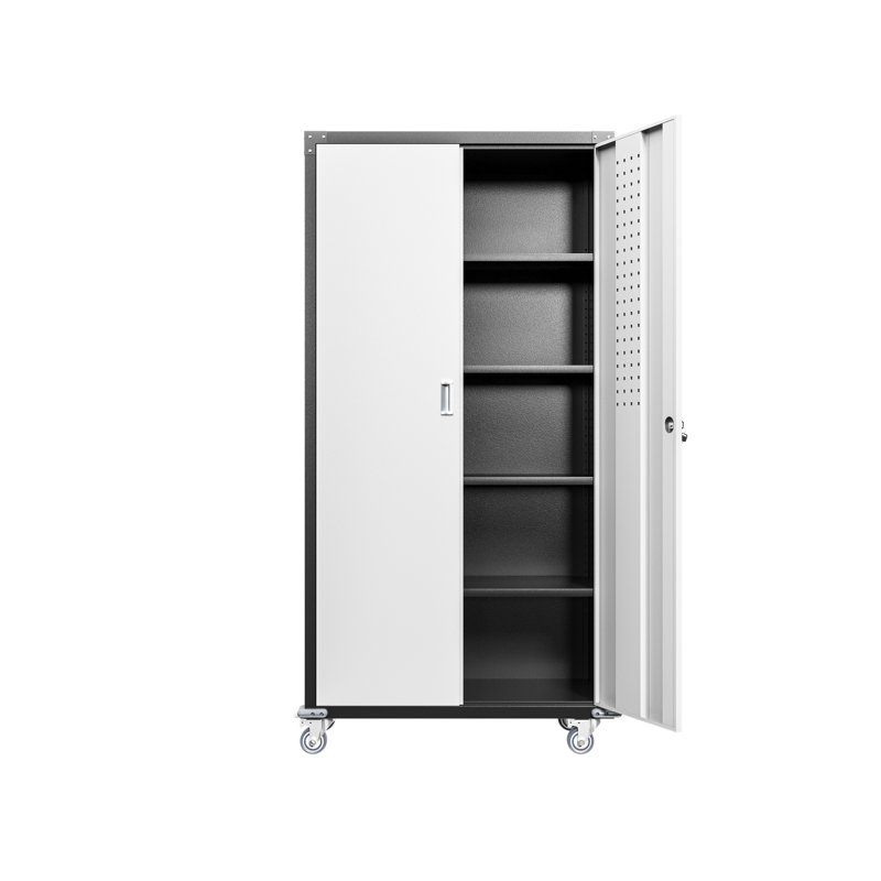 Armoire de garage en métal avec 4 tablettes réglables et portes à charnières verrouillables - Optimisation de l'espace de rangement