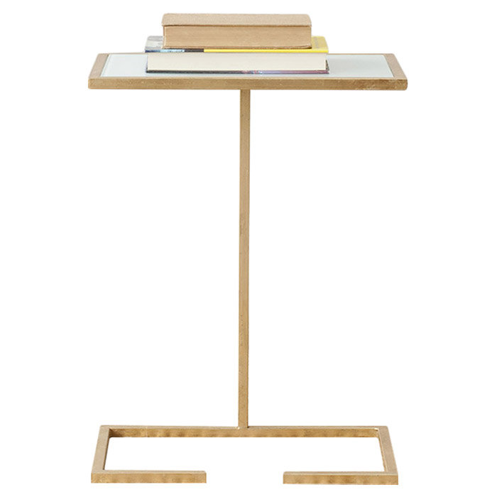 Worcester Glass Top Sled End Table, Gold / White