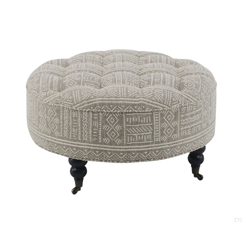 Pattern Fabric Ottoman W/Casters