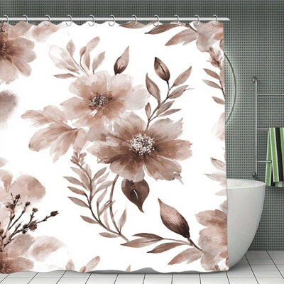 Rideaux de douche à l'aquarelle brun doux pour salle de bain - 71 po x 71 po