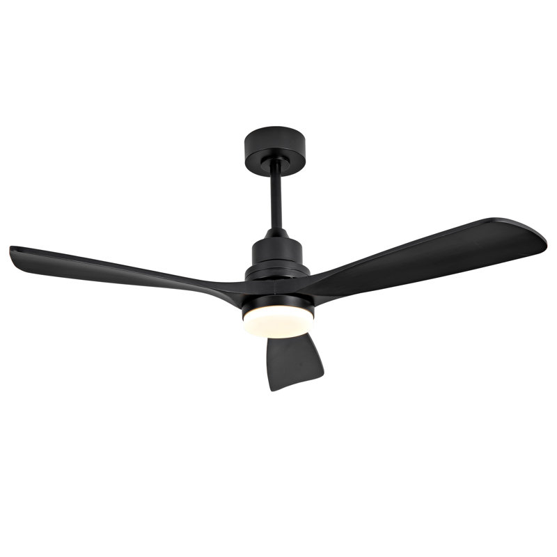 Ventilateur de plafond noir 52 po avec 3 pales en bois massif et télécommande
