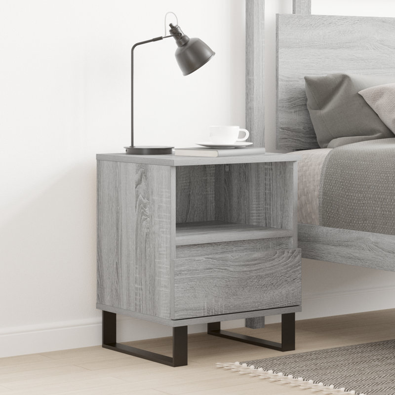 Molla 40cm W Manufactured Wood Bedside Table, Individual, Grey Sonoma
