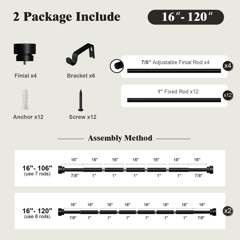 2-Pack Heavy Duty Curtain Rods