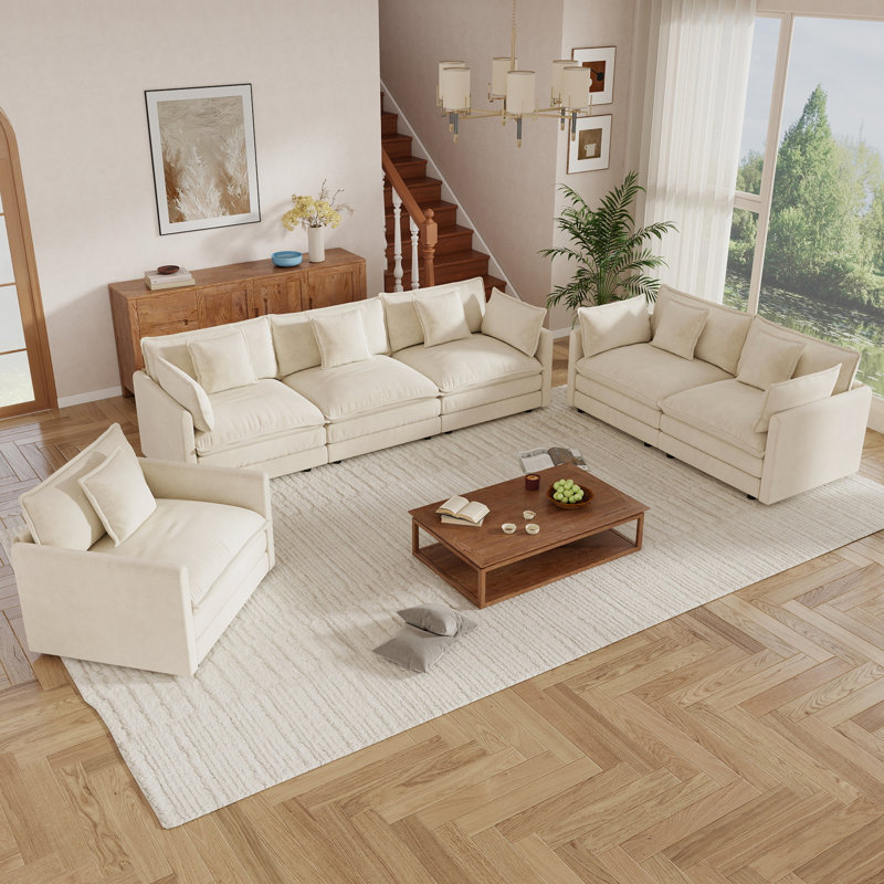 Ensemble de salon, canapé en chenille, ensemble de canapé modulaire 3 pièces pour le salon, Beige