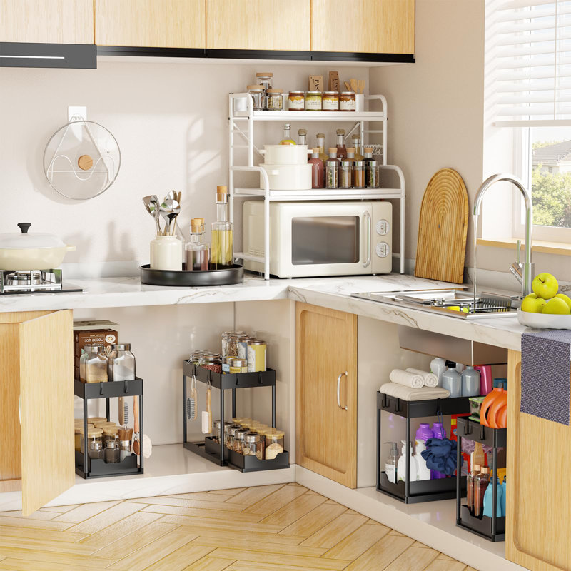 Under Sink Organizer 2-Pack, Pull Out Sliding Cabinet Storage Shelf, 2-Tier Adjustable Under Sink Organizer For Kitchen & Bathroom