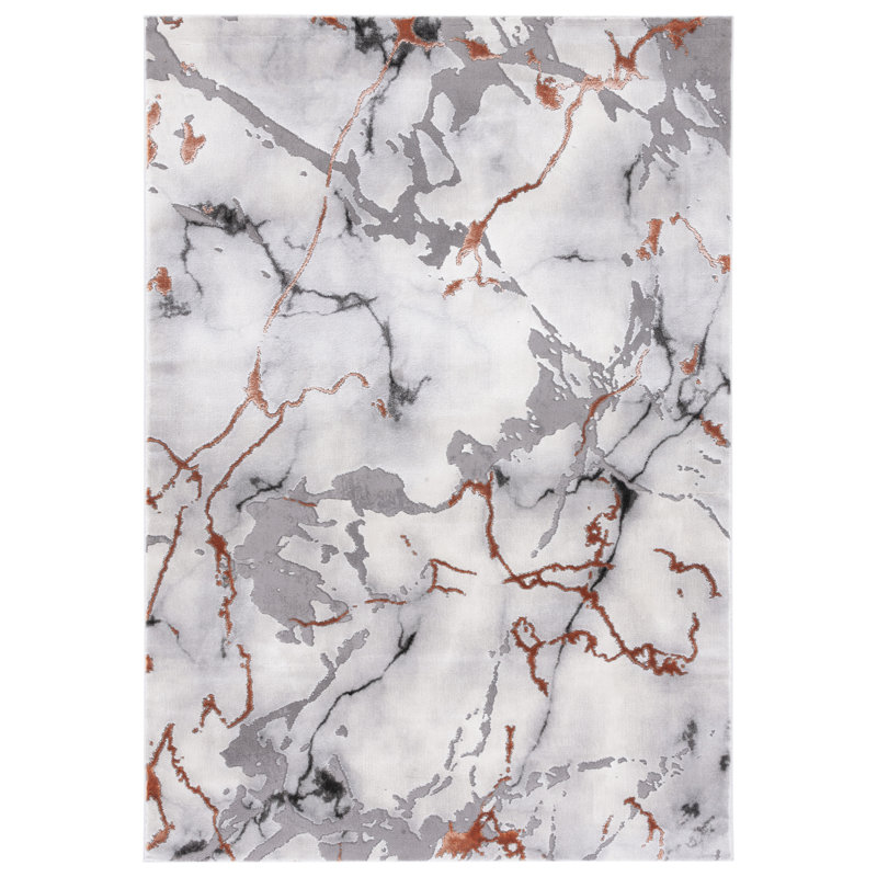 Carista Abstract Gray/Orange Area Rug, Rectangle 2'7" x 5'