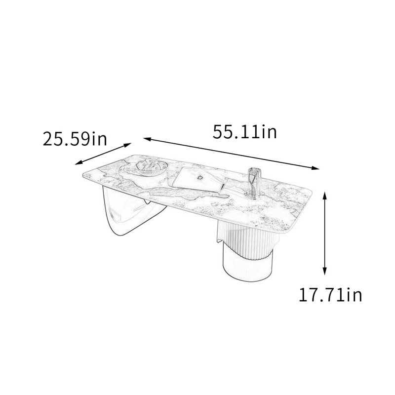 Table basse moderne en ardoise simple avec base en métal, Taupe / Blanc