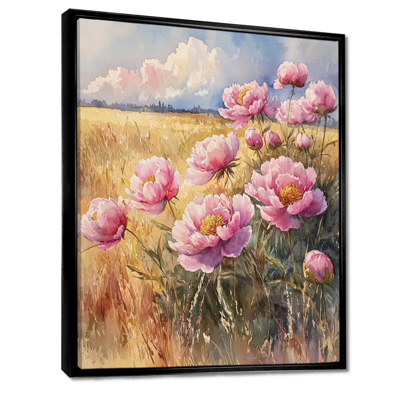Pivoines dans le champ d'été III - pivoines, art mural, Noir, Reproduction avec cadre flottant, H 20 po x l 12 po