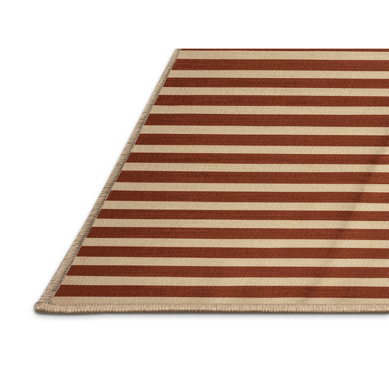 Tapis brun à rayures horizontales lavable à la machine, Rectangulaire 2 pi x 3 pi